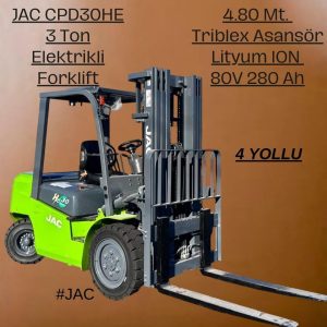 JAC Forklift - 3 Ton 4.80 - Elektrikli CPD30HE - 4 Yollu