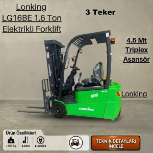 Lonking Forklift – 1.6 Ton Elektrikli - 3 Teker