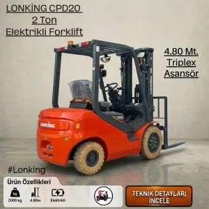 Lonking Forklift - 2 Ton Elektrikli - 4.80 Triplex Asansör