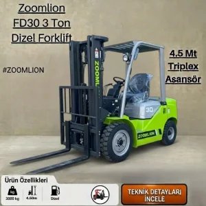 Zoomlion Forklift - 3 Ton Dizel