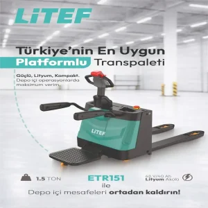 LİTEF ETR151 1,5 ton elektrikli transpalet Türkiye distribütöründen leasingli yada kiralık transpalet alternatifleriyle.
