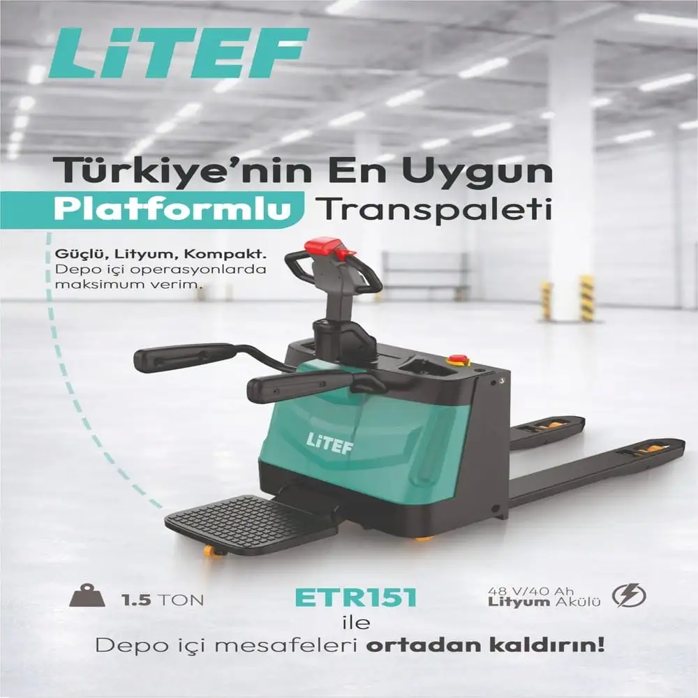 LİTEF ETR151 1,5 ton elektrikli transpalet Türkiye distribütöründen leasingli yada kiralık transpalet alternatifleriyle.