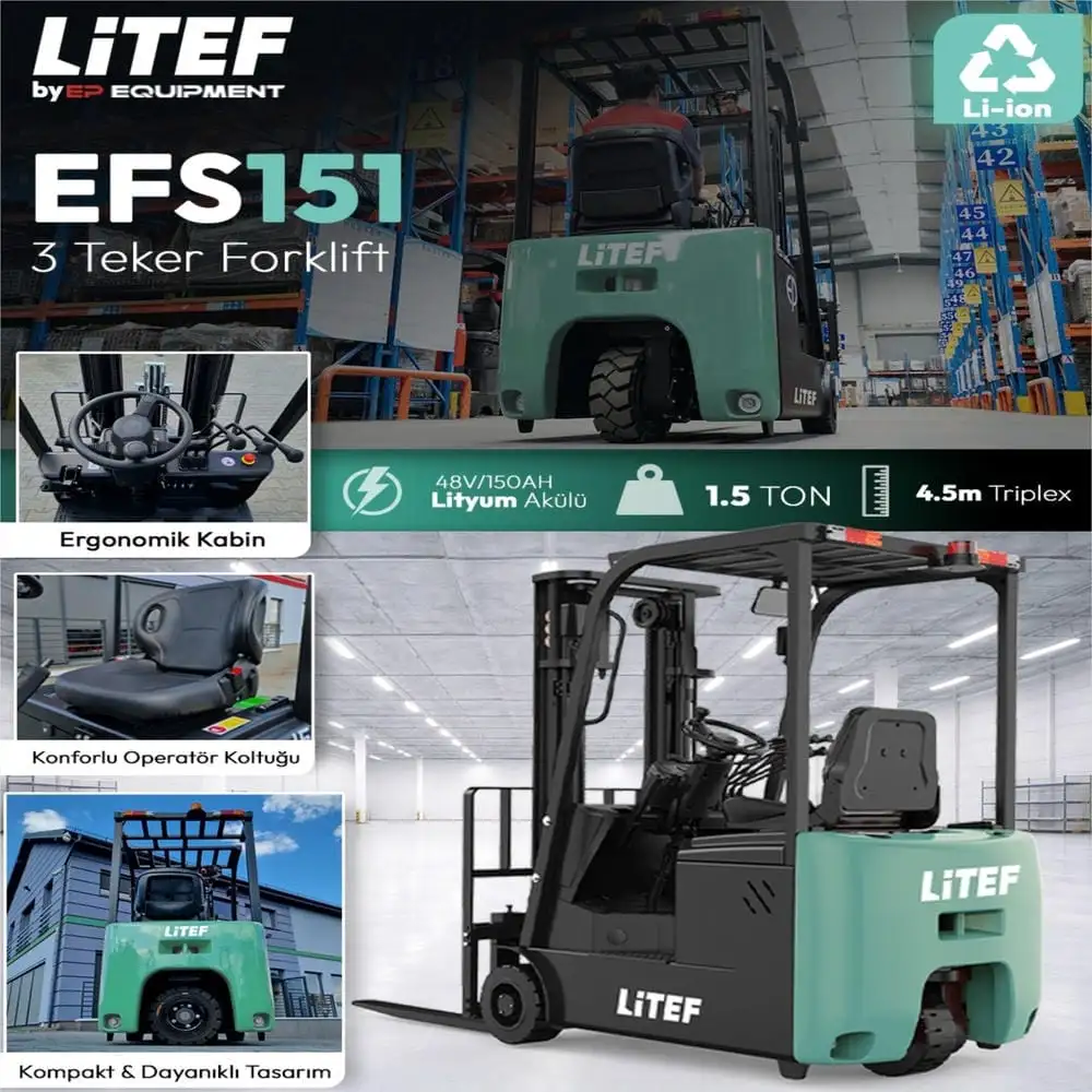 LİTEF 1,5 ton elektrikli forklift Türkiye distribütöründen leasingli, Kiralık Forklift ve Kiralık Elektrikli Forklift.