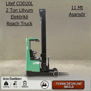 LİTEF 2 ton lityum elektrikli REACH TRUCK Türkiye distribütöründen leasingli, Kiralık REACH TRUCK seçenekleriyle.