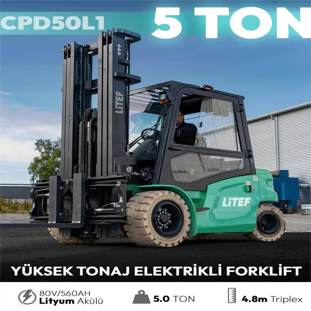 LİTEF 5 ton elektrikli lityum forklift Türkiye distribütöründen leasingli ve Kiralık Lityum Forklift.
