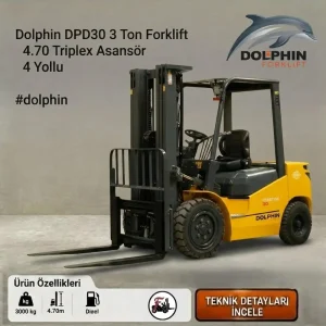 Dolphin dizel 3 ton 4.70 mt forklift Türkiye distribütöründen leasingli, Kiralık Forklift ve Kiralık Dizel Forklift seçenekleriyle.