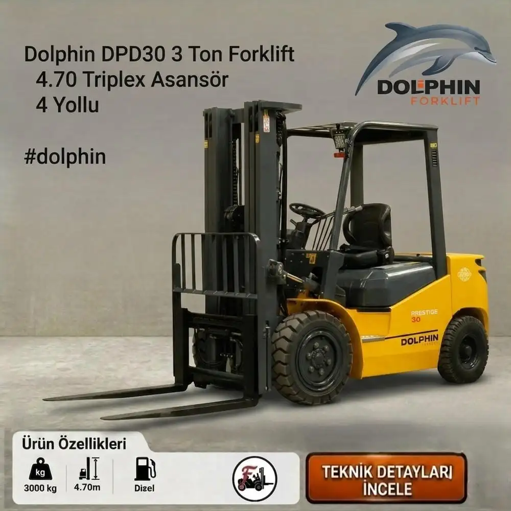 Dolphin dizel 3 ton 4.70 mt forklift Türkiye distribütöründen leasingli, Kiralık Forklift ve Kiralık Dizel Forklift seçenekleriyle.